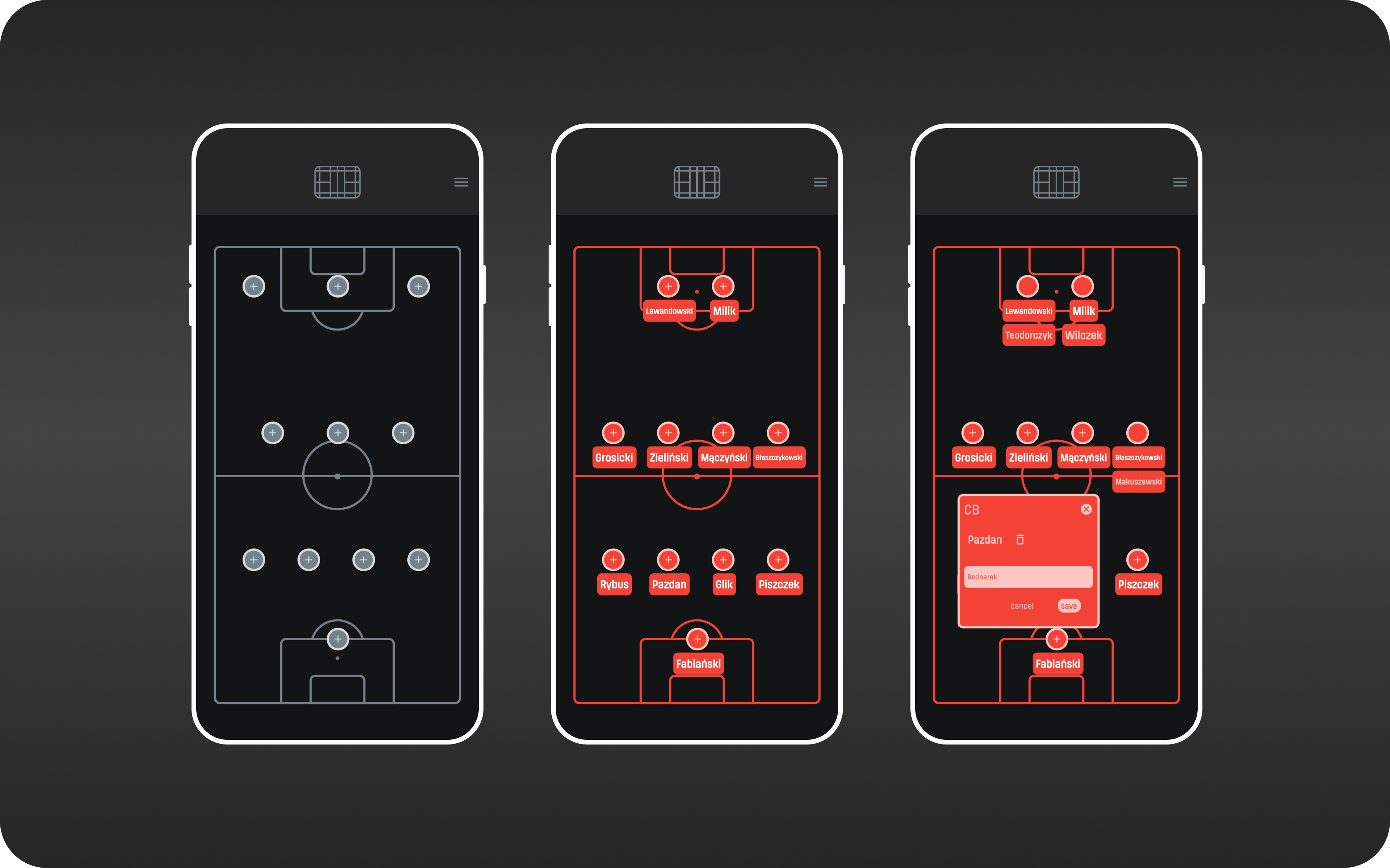 Screenshot aplikacji Lineup Creator App