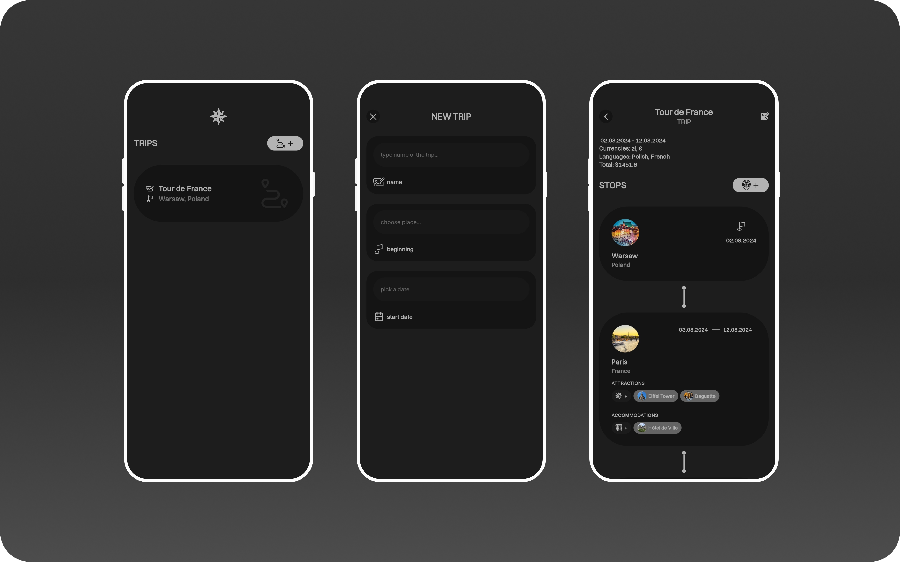 Screenshot aplikacji Trip Planner App
